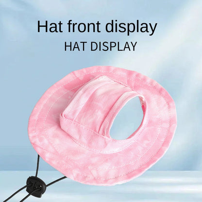 Pet hat with leaky ears cotton tie dye cat dog fisherman hat anti fall lace up sun hat