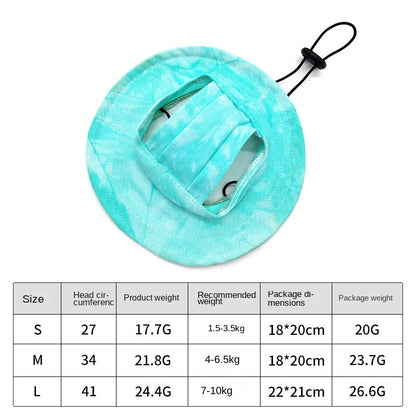Pet hat with leaky ears cotton tie dye cat dog fisherman hat anti fall lace up sun hat
